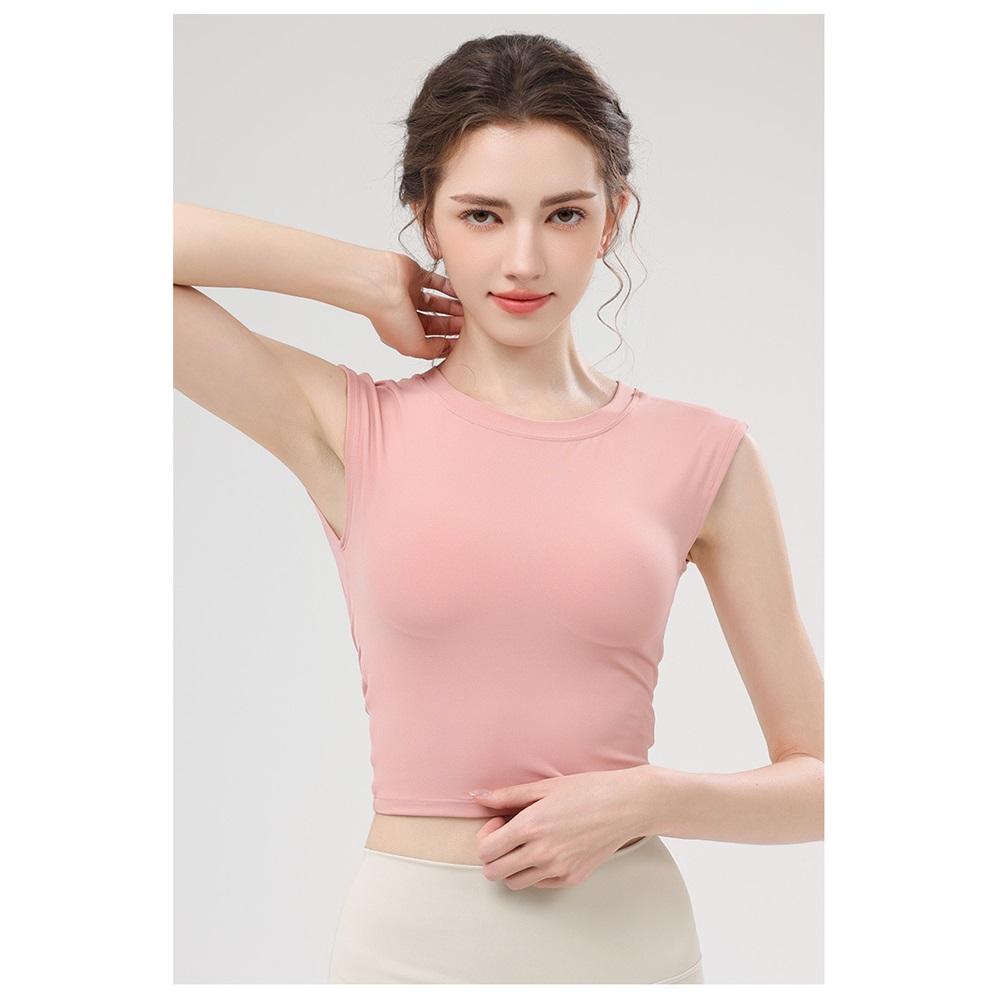 Летний новый костюм для йоги, жилет с нагрудной подушечкой для женщин, спортивный с коротким рукавом, с вырезом на спине, амортизирующий топ-жилет для йоги