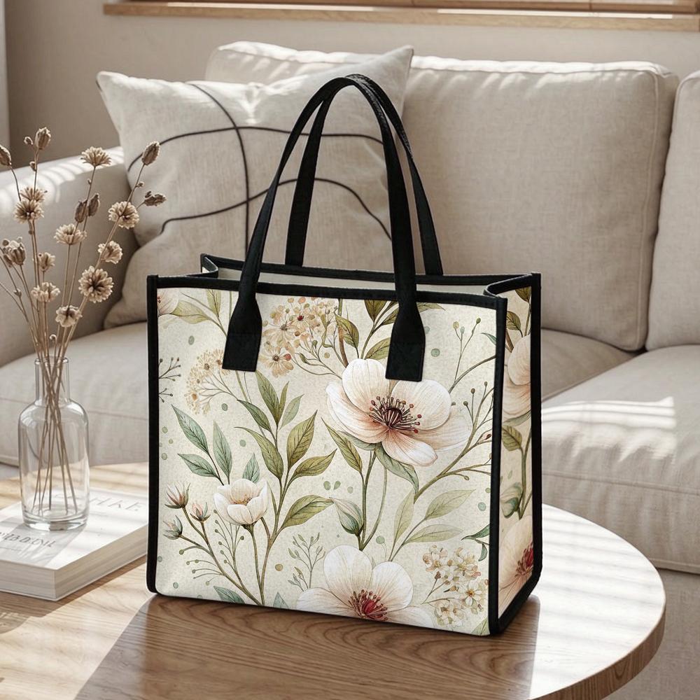 Elegant Floral Pattern Tote Bag for Women, Stylish Lightweight Casual Shoulder Handbag Perfect for Shopping Work Daily Use