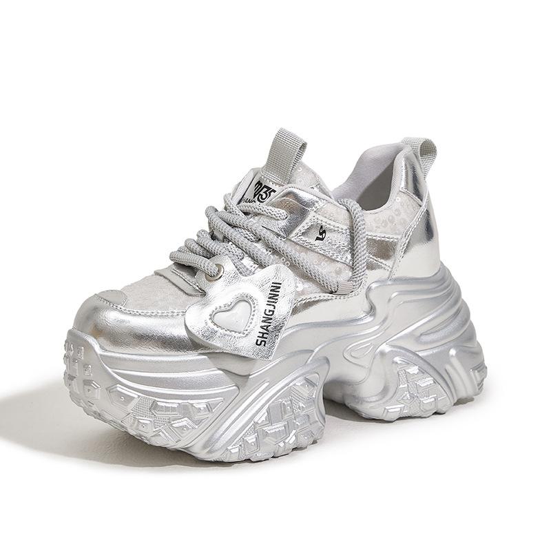 Платформенные кроссовки «папины кроссовки» женские весна 2025 новая мода универсальные сетчатые спортивные повседневные туфли увеличивающие рост женские туфли 10 см