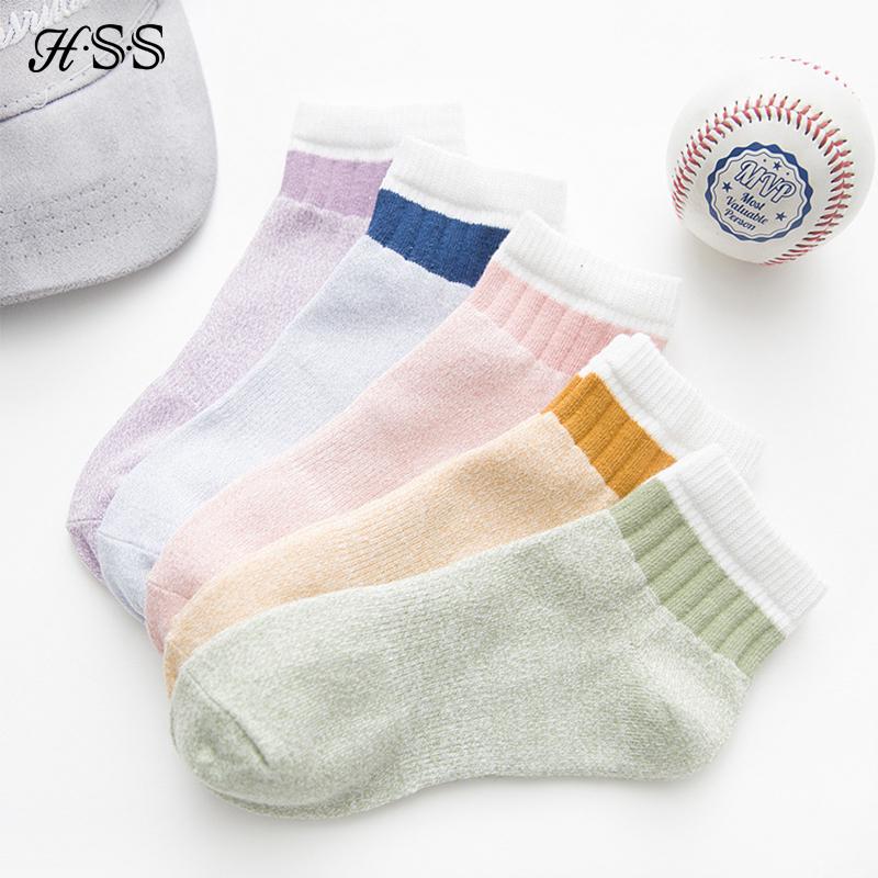 HSS 5Pairs Cotton Women Striped Socks Pink Green Thick Keep Warm Hair Socks Autumn Winter Girl Sock