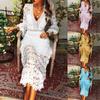 Women Bohemian Lace Long Dress White Beach Skirt Sexy Dress Casual Vestidos