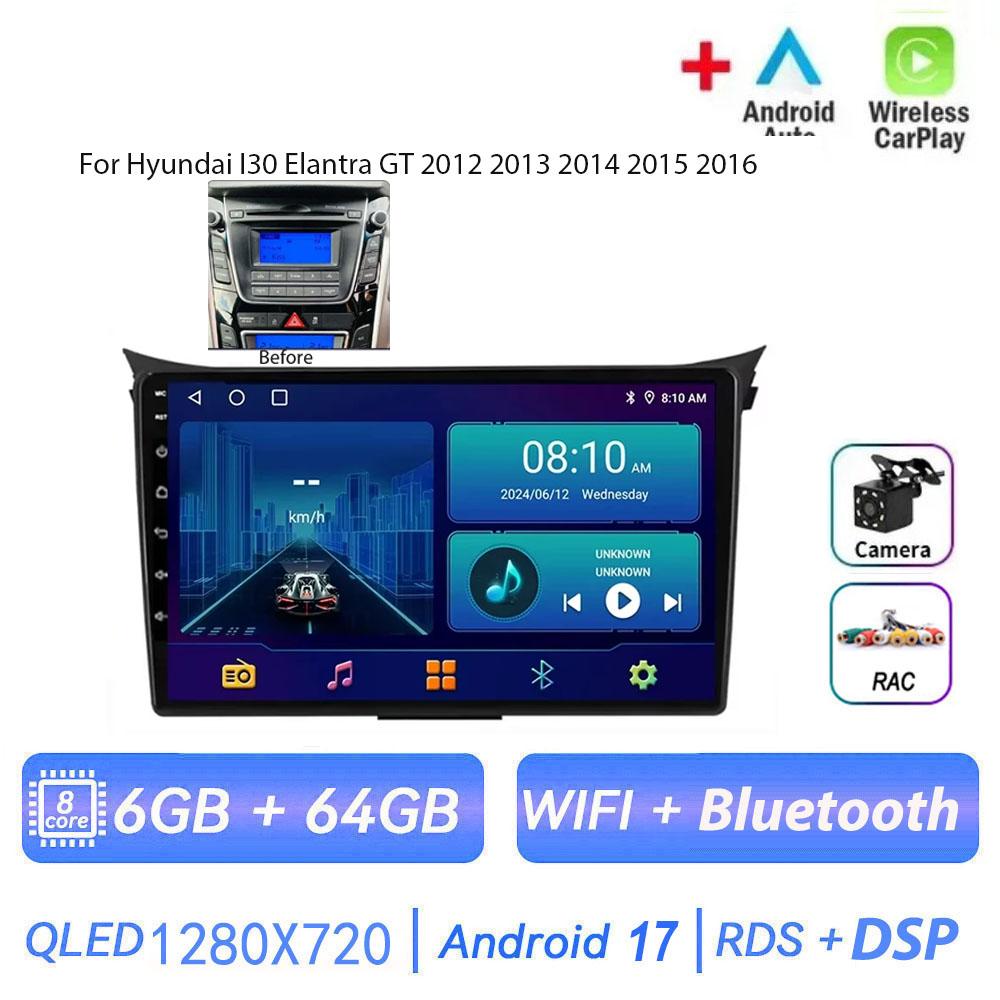 Autoradio Android 17 pour Hyundai I30 Elantra GT 2012 2013 2014 2015 2016 Carplay Auto GPS Navigation Lecteur Multimédia Stéréo 4G