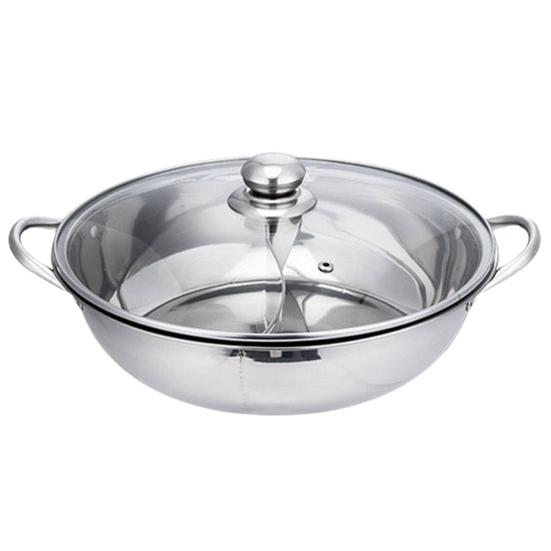 1 Set 30cm Double-Flavoured Pot with Lid Binaural Anti-scalding Stainless Steel Induction Cooker Compatible Single-layer Thicken Soup Hot Pot