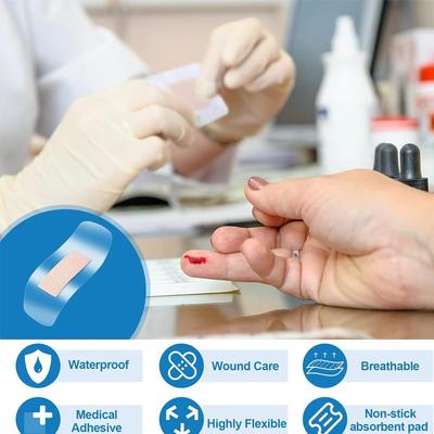 100 шт. Водонепроницаемые дышащие адгезивные повязки для ран. Многосценарное использование для купания, плавания и активного отдыха.
