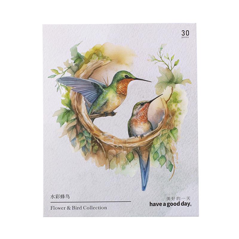 30 Pcs Watercolor Style Flower Birds Stickers Aesthetic Decorative Diary Album Stationery Stick Labels Junk Journal Supplies