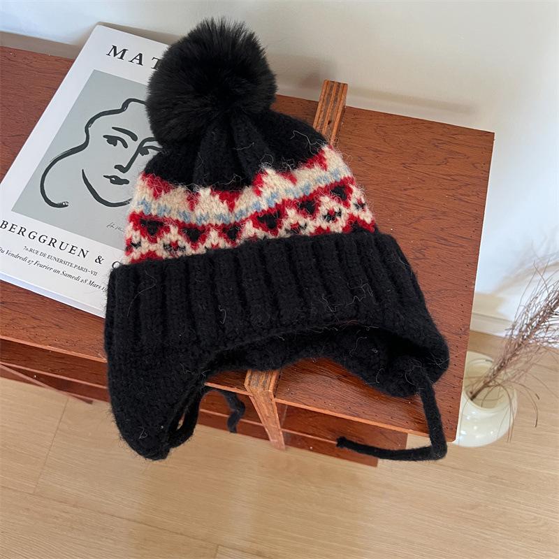 Корейская вязаная шапка с помпоном для детей - Теплая защита ушей для мальчиков и девочек