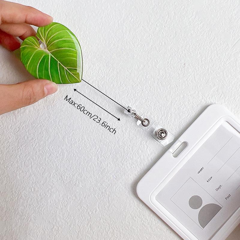 Acrylic Plant Leaf Cute Nurse Badge Reels Heavy Duty Retractable 360 Alligator Clip ID Holder For Student Doctor
