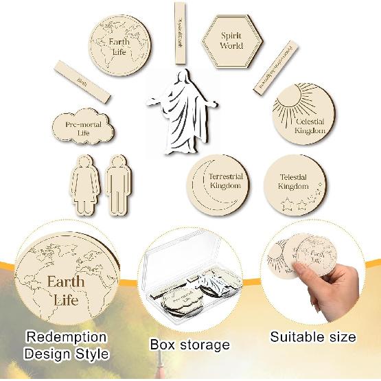 6 Sets of Plan of Salvation Teaching Kits Gift Each Set Includes Wooden Pieces and Plastic Storage Box for Lds Missionary Gifts Family Youth Home