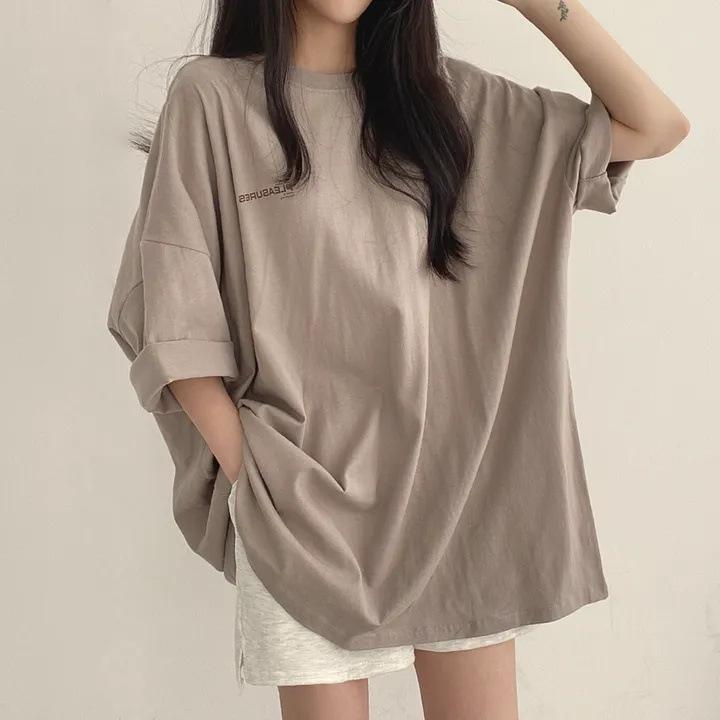 Spring Solid Simple Oversized T-shirt Summer Women Harajuku Long T Shirt Goth T-shirts Split White Black Long Sleeve Tops