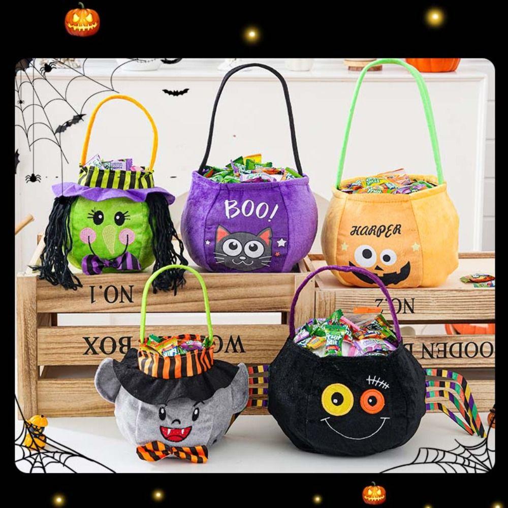 Cloth Pumpkin Candy Bucket Trick or Treat Stuffed Cotton Tote Bags Kawaii Halloween Candy Bag  Kids