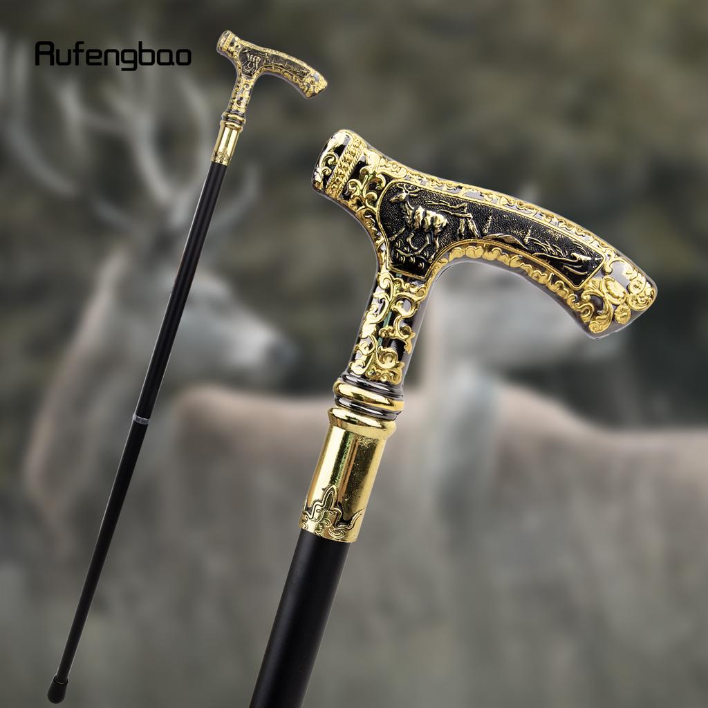 Gold Black Luxury Deer Handle Walking Cane Fashion Decorative Walking Stick Gentleman Elegant Cosplay Cane Knob Crosier 90cm