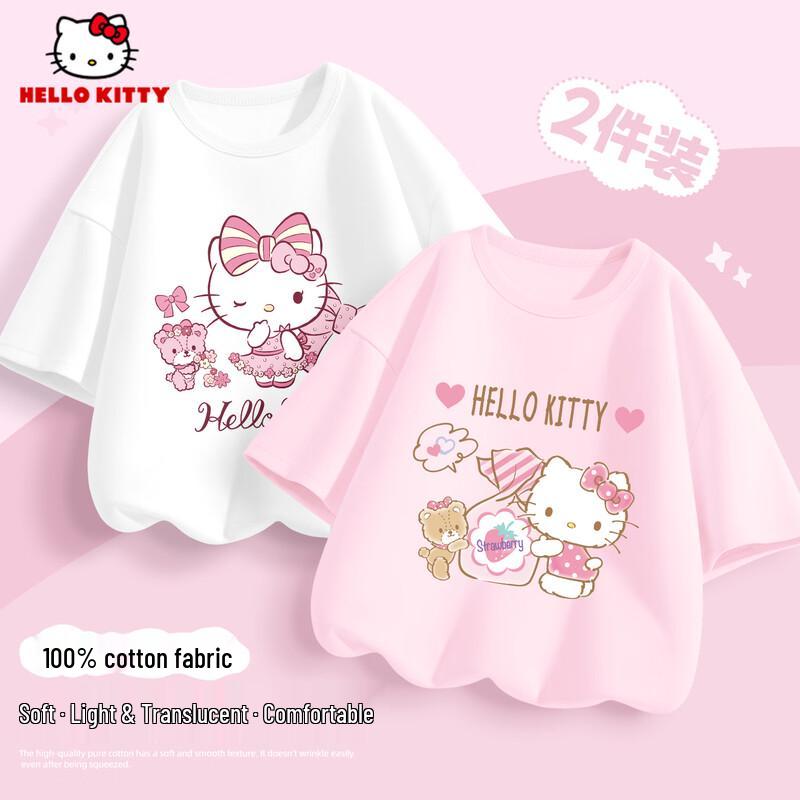 Hello Kitty Летняя хлопковая футболка с коротким рукавом для девочек