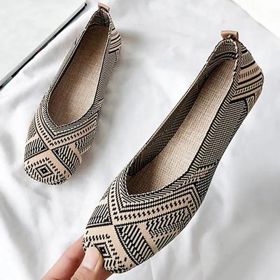 Женские туфли на плоской подошве 2024 года, новые дышащие трикотажные женские повседневные мокасины слипоны с неглубоким повседневным квадратным носком, туфли-лодочки на плоской подошве, туфли для вождения