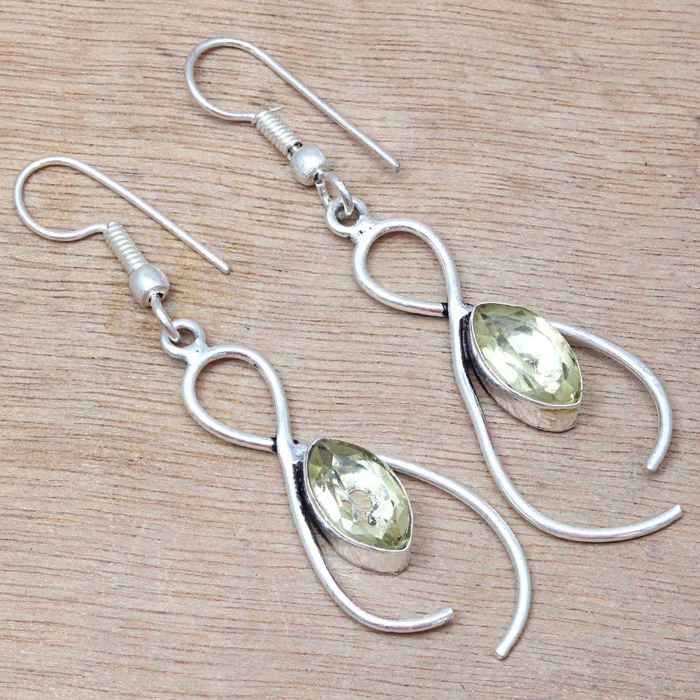 Lemon Topaz Gemstone Handmade Silver Jewelry Earrings 1.5''