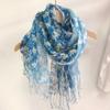 Blue Color Linen Soft Scarves Women Flower Printed Ethnic Design Scarf Summer Travelling Long Scarves