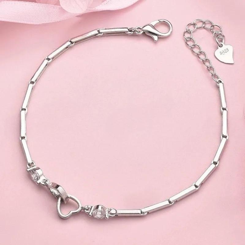 925 Silver Double Heart Charms Bracelet for Women New Arrival Geometric Zircon Adjustable Bracelet Exquisite Jewelry