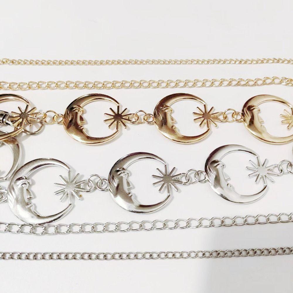 Hip Hop Style Metal Punk Waist Chain Womans Layered Belt Dress Cummerbands Moon Star Waistband