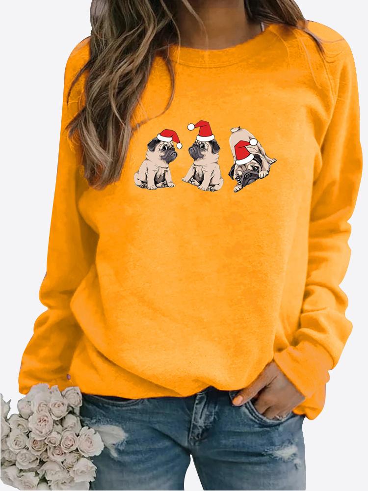 Autumn and Winter Women's Christmas Theme Printing Sweater Round Neck Long Sleeve Casual Sweatshirt Plus Size Top