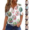 Women's T Shirt Print Button Short Sleeve Daily Weekend Fashion Basic V- Neck Regular Top