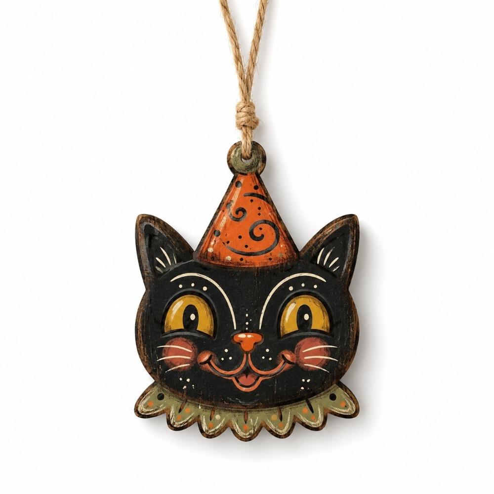 Trick or Treat Wooden Black Cat Ornament Owls Bat Hanging Decoration Holiday Party