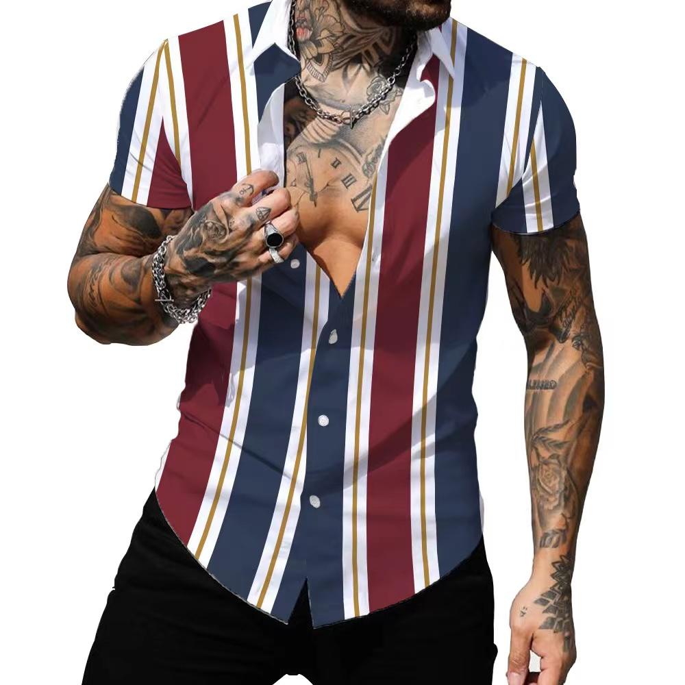 Летние гавайские рубашки 3D-принт в полоску Сексуальная мужская женская одежда Мужская отпускная с лацканами Camisa Модная пляжная с коротким рукавом Блузка