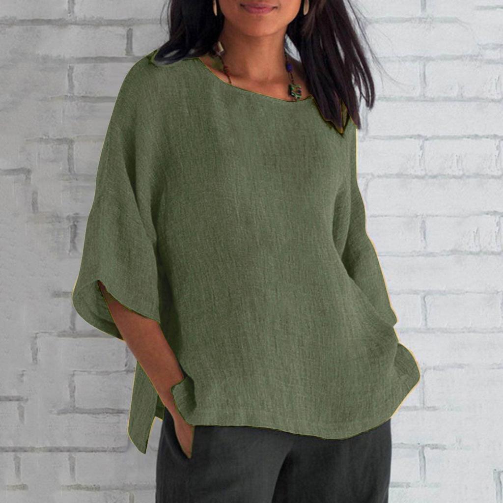 Women's Fashion Half Sleeve Round Neck Solid Colour Loose Casual Shirt Top