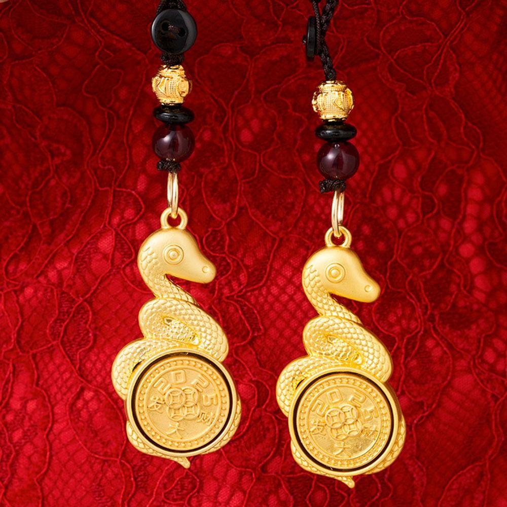 2Pcs Metal Zodiac Snake Keychain Fortune-attracting Bag Hanging Decoration Crafts Lucky Pendant  Men