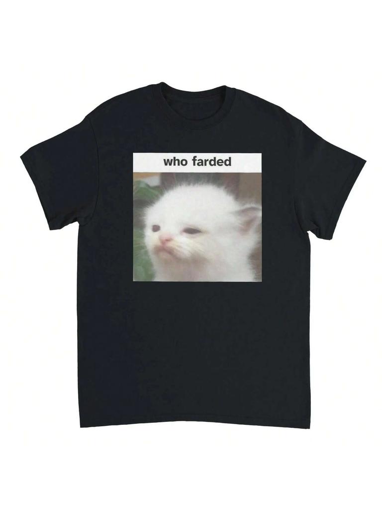 Cute Humor Silly Cat Meme Graphic T-Shirt Fashion Funny Round Neck T-Shirt Wounisex's Clothes Casual Clothing Y2k Top