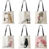 Watercolor Hand Painted Tote Bags Floral Cute Cat Print Shoulder Bag For Women Lady Office Handbag Daily Casual Shopping Bags