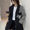 Plaid Patchwork Suit Jacket for Women's Coat Spring Korean Fashion Clothes