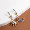 Silver Needle Retro Palace Blue Crystal Star and Moon Earrings - Sparkling High-End Aesthetic Jewelry for Women