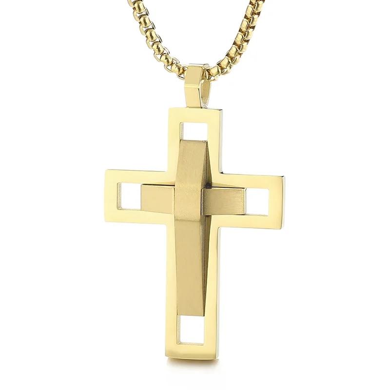 Trendy Pendant Necklaces for Men Metal Cross Stainless Steel Link Chain Accessories Irregularly Male Choker Shiny Jewelry