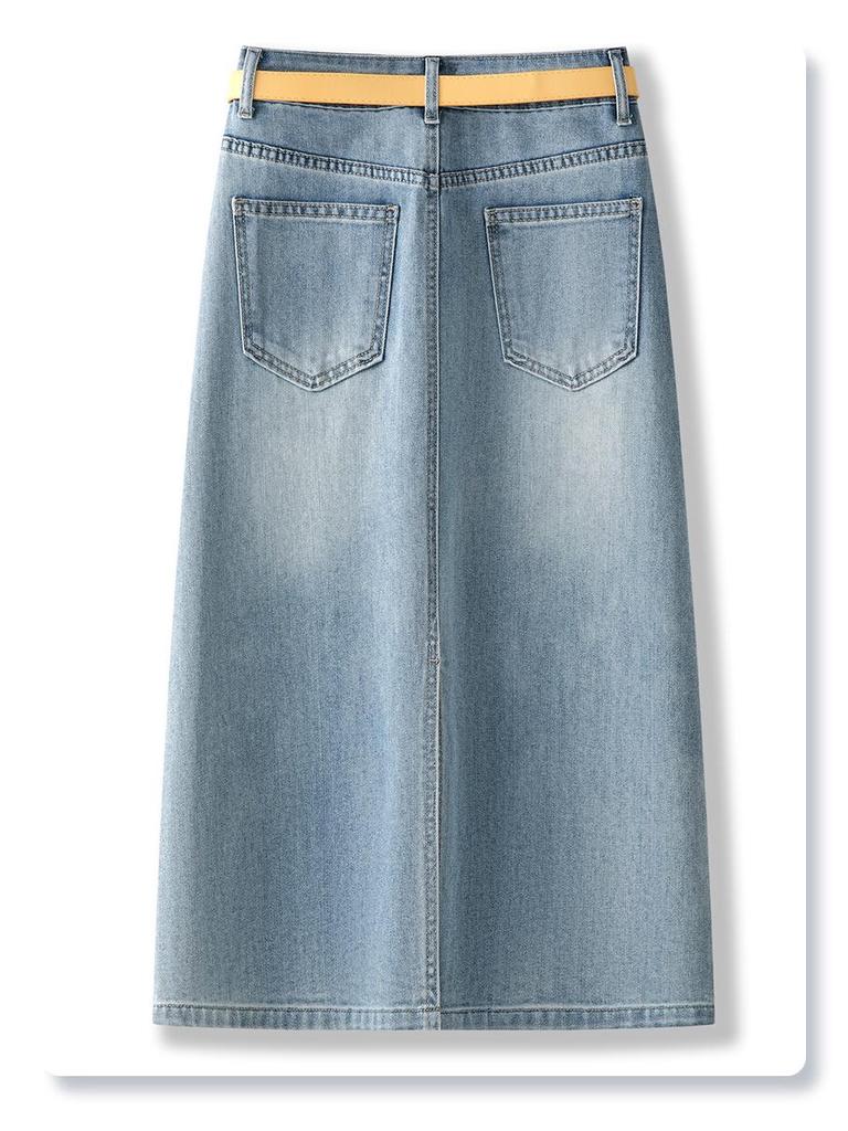 Летняя женская джинсовая юбка миди с высокой посадкой - Приталенная А-силуэта для фигуры типа "груша"