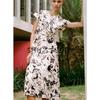 Spring New Women's Clothing Old Money Style Silk Satin Texture Print Short Sleeve round Neck Midi Skirt Dress 2328651