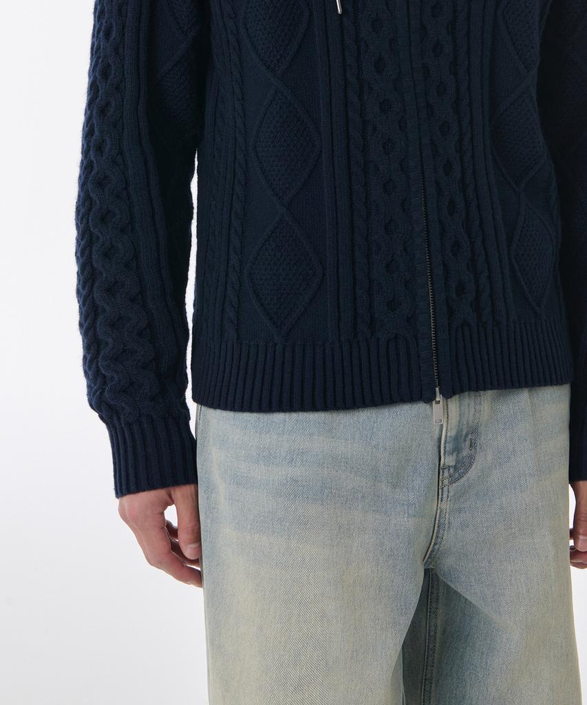 Musinsa Standard Aran Cable Knit Hooded Zip-Up [Navy]
