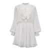 White Elegant Ruffled Mini Dress for Women Patchwork High Waist Long Sleeve See-Through Party Dress