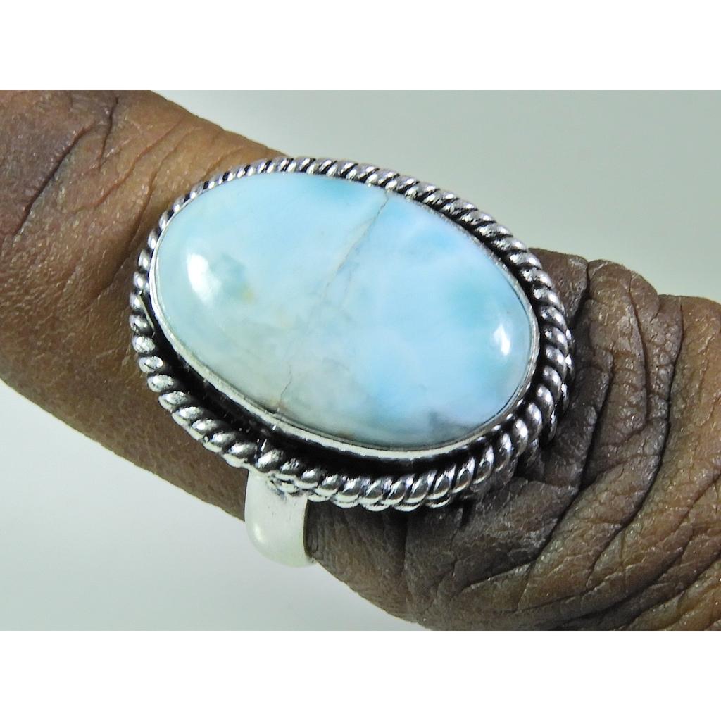 Natural Larimar Pectolite Gemstone 925 Solid Sterling Silver Ring Size US-7 PG-123