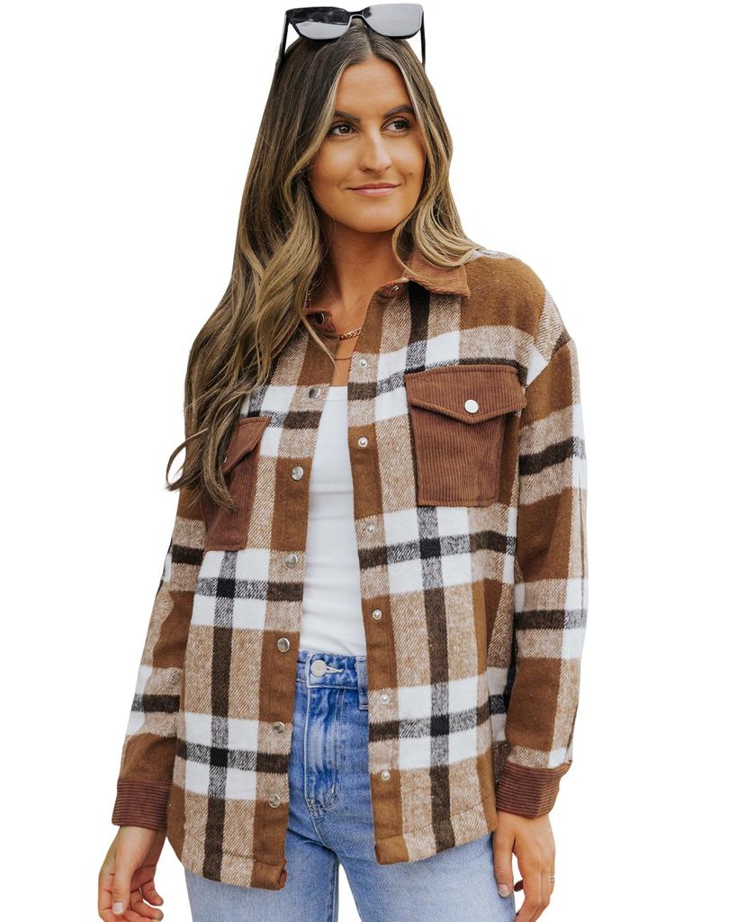 Azura Exchange Buttoned Plaid Shirt Jacket