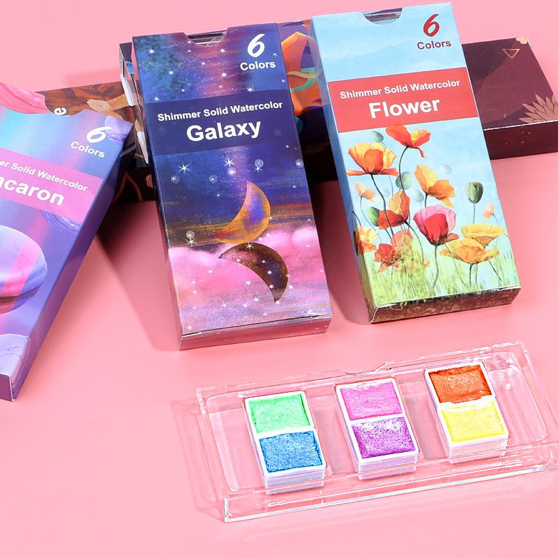 Набор акварельных красок 6/12 цветов с металлическим блеском для художников, школьные канцелярские принадлежности, инструмент для граффити, твердый пигмент, товары для рукоделия