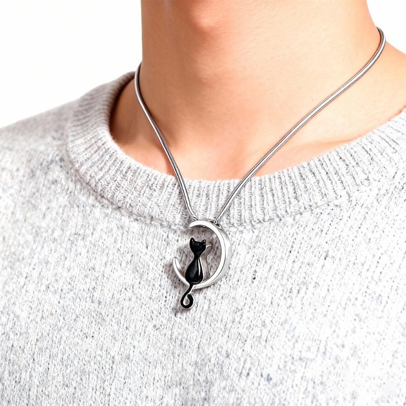 Медальон-кулон для питомца в форме луны, предназначенный для хранения шерсти или праха, из элегантной нержавеющей стали с полированной отделкой