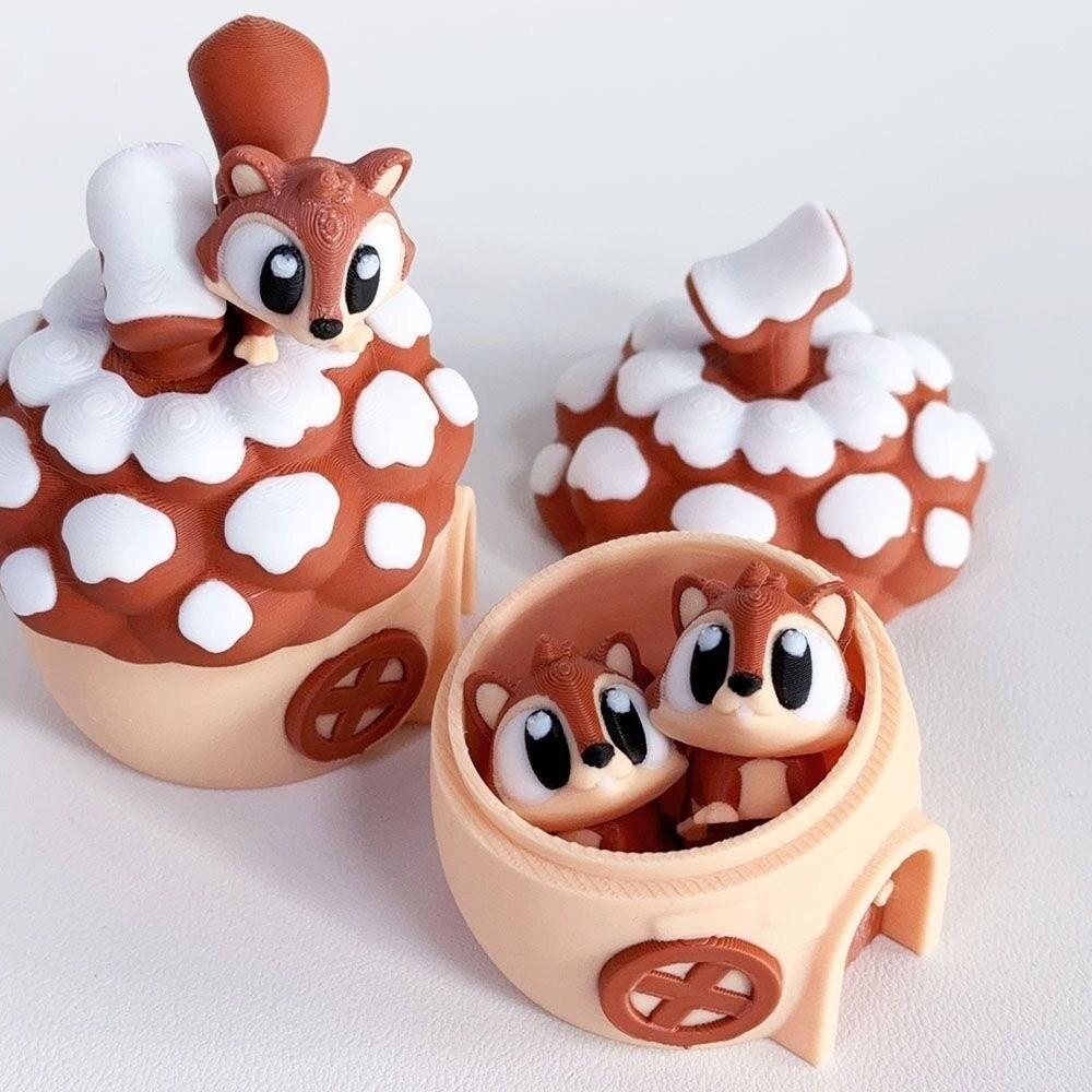 Plastic Material Squirrel Set Non-Electric Movable Joints 3D Printed Decorative Piece Cute Design Desktop Decorative Sculpture