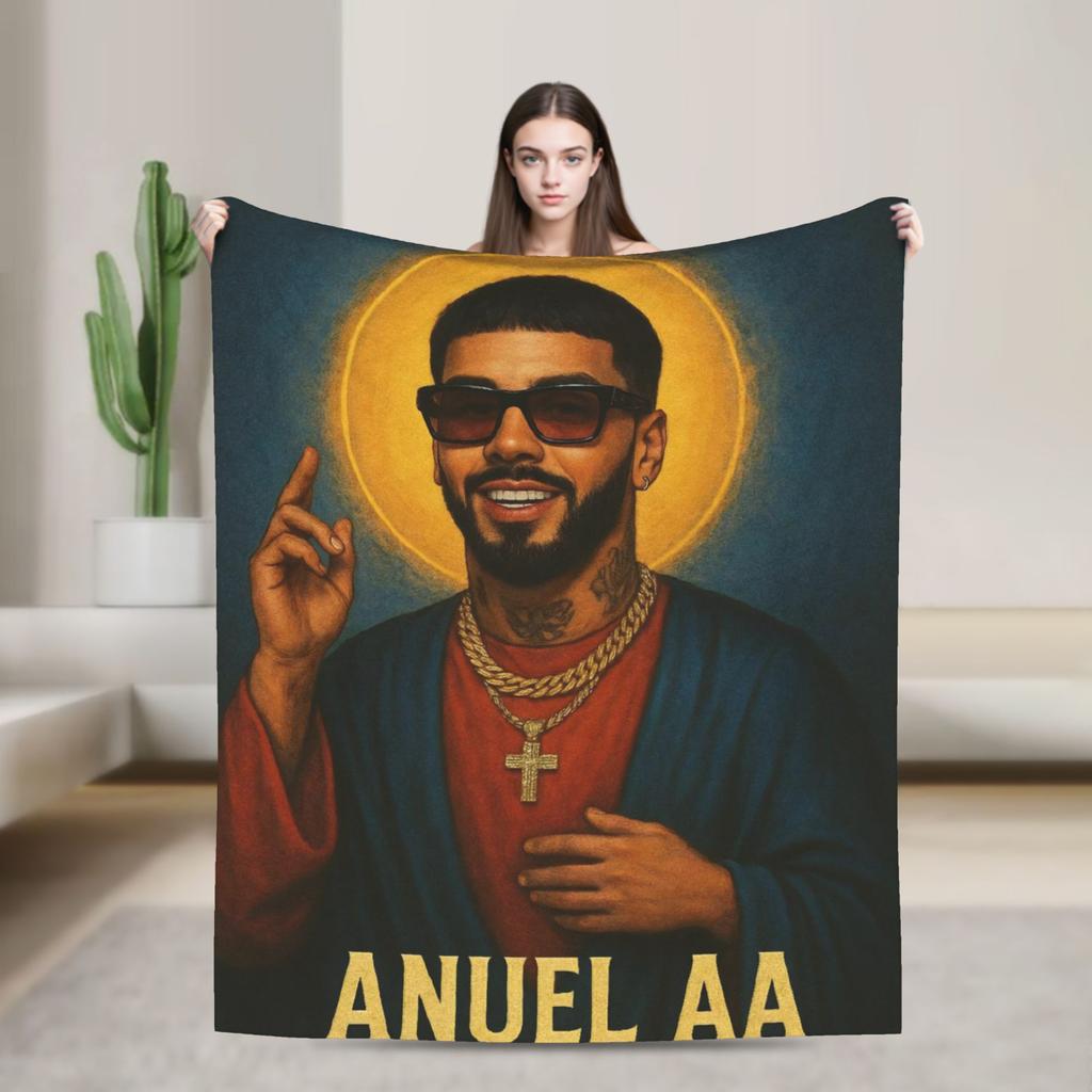Rapper Anuel AA printed Blanket Picnic Flannel Throw Blanket For Couch Bed Soft Custom DIY Quality Bedspread Gift Idea