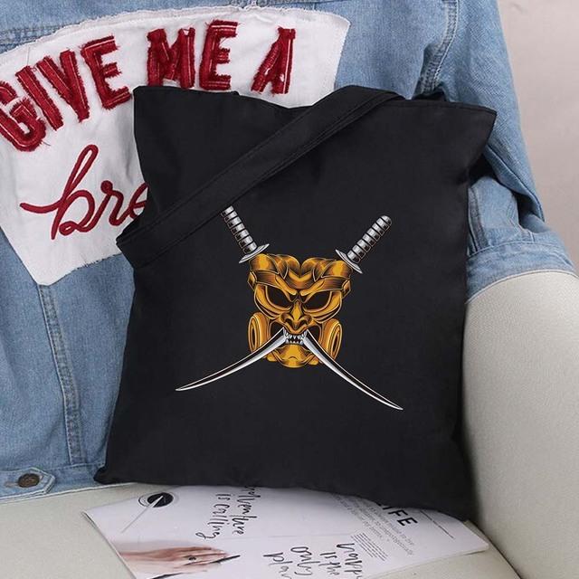 Сумка-шоппер из эко-холста, хлопка-шопера с мультяшными картинками, модная черная складная сумка с принтом, холщовая большая сумка