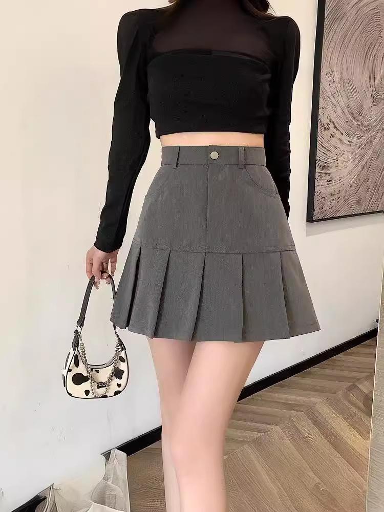 Юбка миди А-силуэта с плиссировкой и хвостом русалки в стиле колледжа 2024 года, маленького размера, с высокой талией