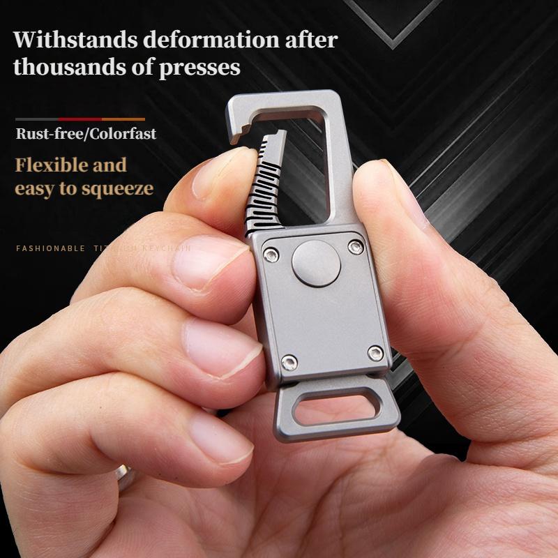 1pc Titanium Alloy Car Keychain with Strap , Durable Gray Metal Key Fob for Outdoor, Camping , Hiking , Perfect Gift for Halloween, Christmas