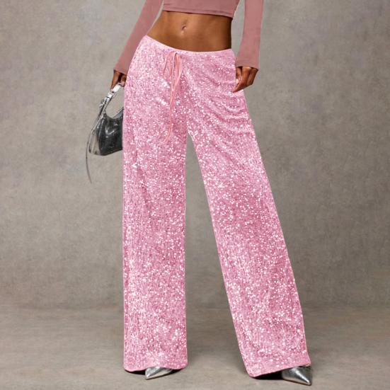 Женские брюки с высокой посадкой, широкими штанинами, повседневные брюки с пайетками, эластичным поясом на кулиске, праздничные брюки