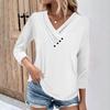 Womens 3/4 Sleeve Daily Weekend V Neck Casual Printed Tshirts Loose Fit Pleated Tees Ladies Blouse