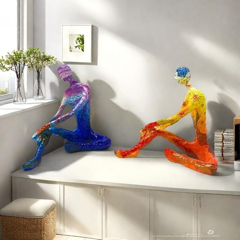 Abstract Yoga Figure Statues Colorful Graffiti Art Figurine Modern Style Home Living Room Desktop Wine Cabinets Resin Ornaments