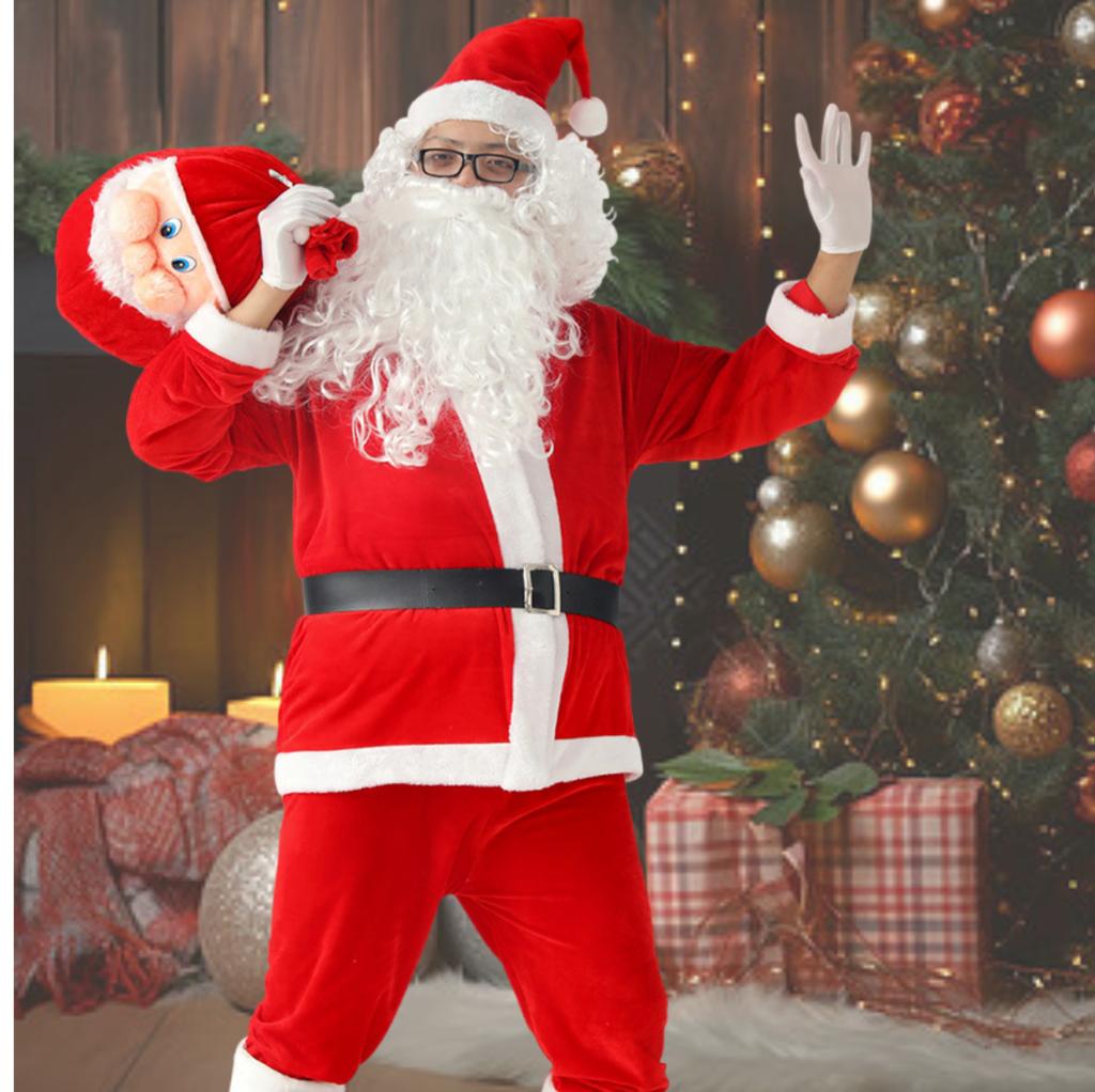 New Year Christmas Eve Cosplay Family Party Clothes Santa Claus Costume Christmas Complete Dress Up Outfits For Men