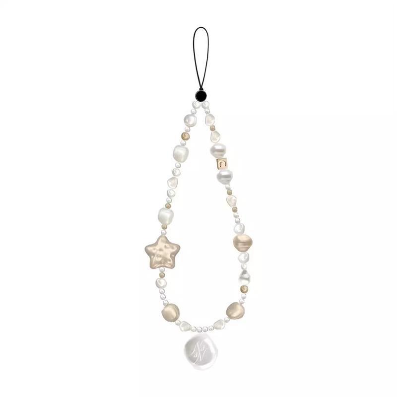 White Heart Phone Lanyard With Pearl Charm Anti-Lost Strap Smartphone Womens Fashion Accessory